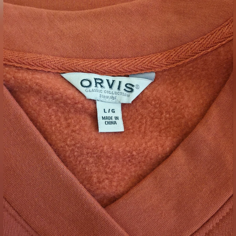 NWOT Orvis Rust Orange V-Neck Pullover Sweater, Large